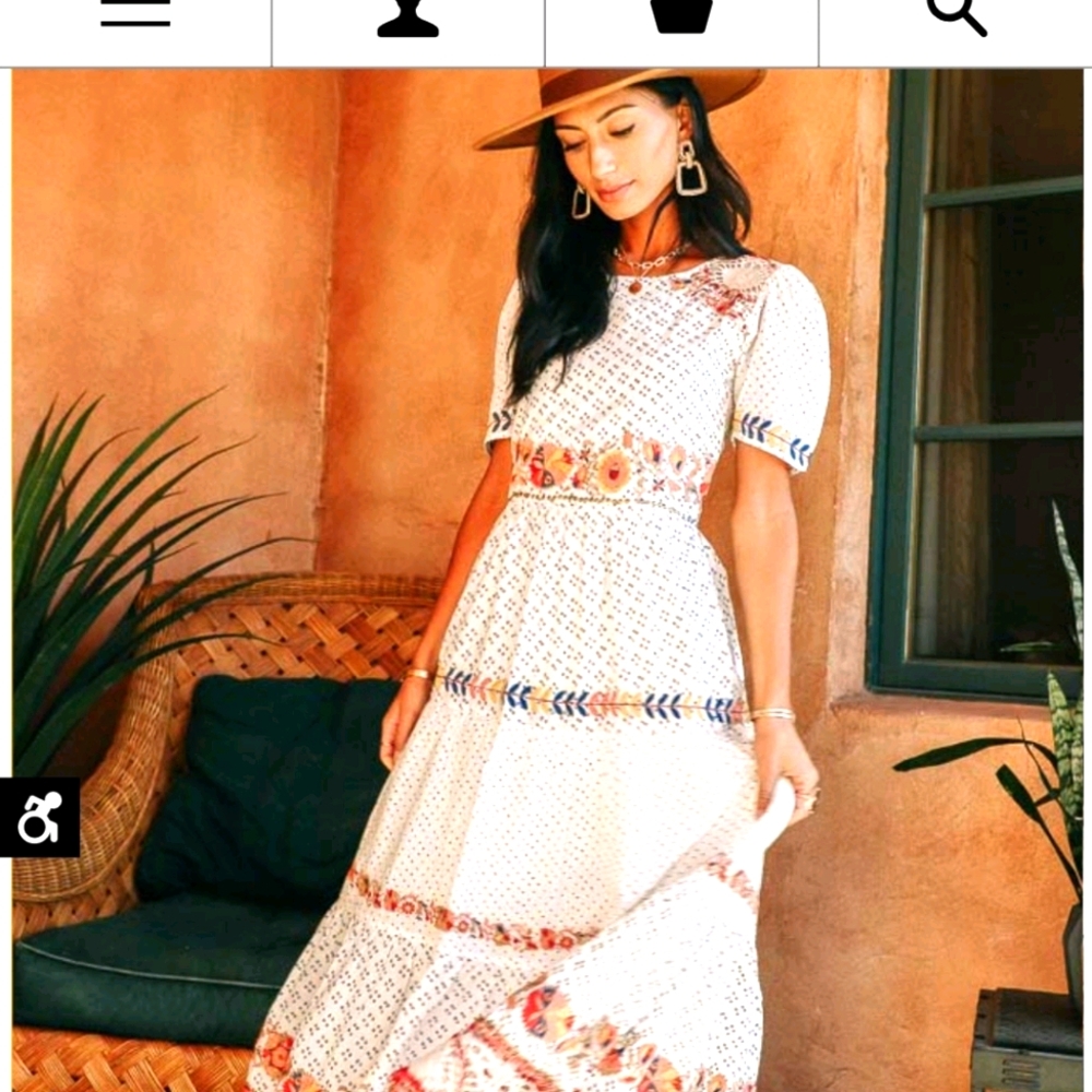 Spanish Embroidered Maxi Dress NWT